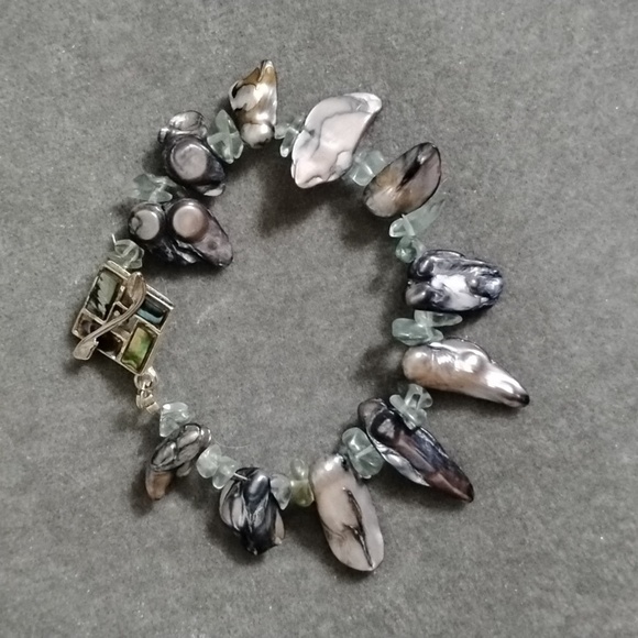 Hand Crafted Jewelry - Hand Crafted Organic Pearl  and Aquamarine Bracelet